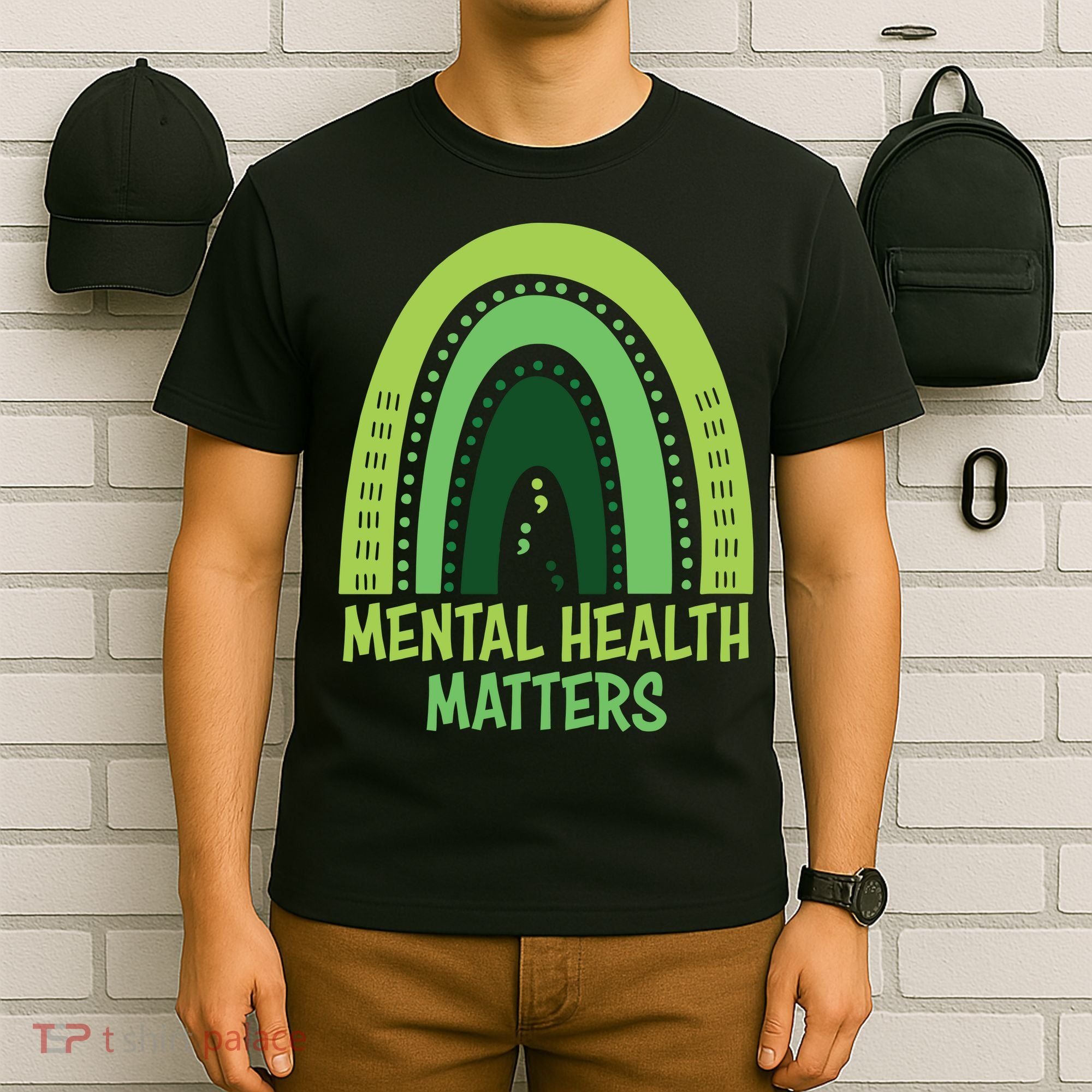 Mental Health Matters Green Rainbow T-Shirt