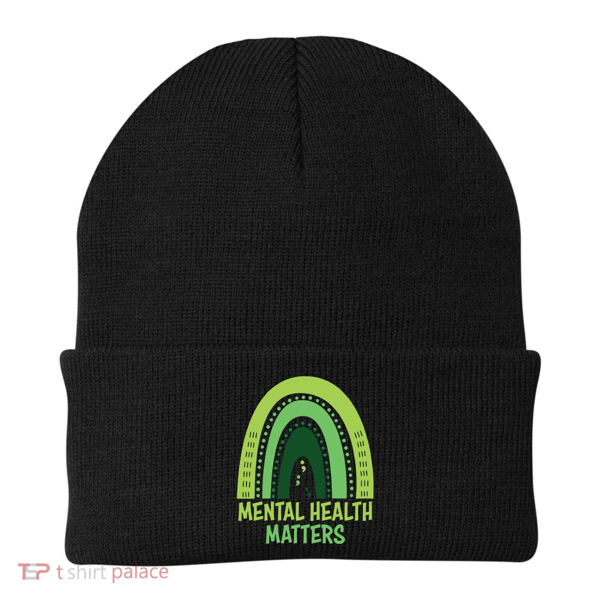 Mental Health Matters Green Rainbow Beanie