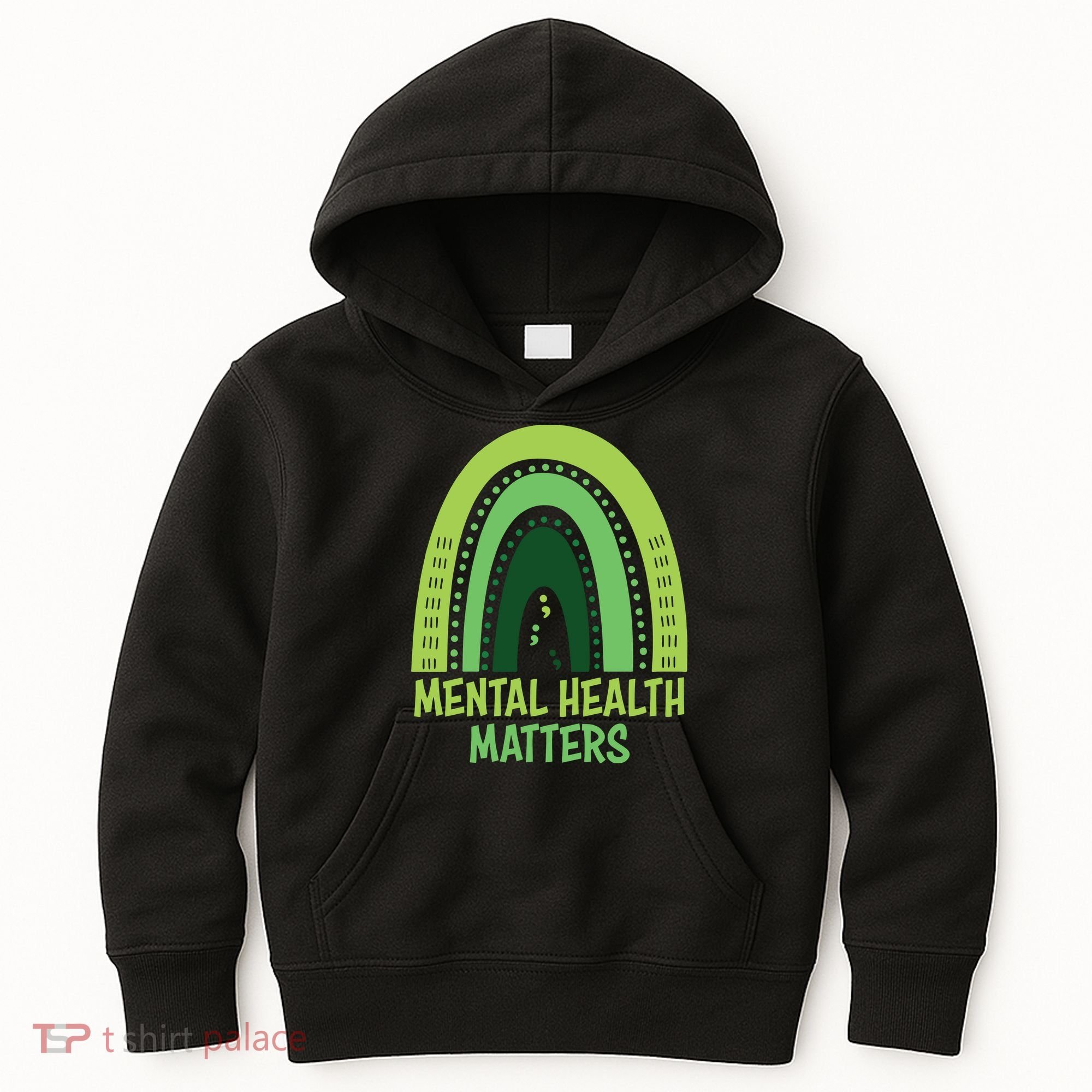 Mental Health Matters Green Rainbow Kids Hoodie