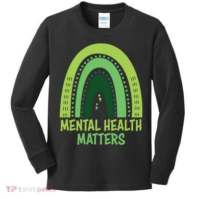 Mental Health Matters Green Rainbow Kids Long Sleeve Shirt