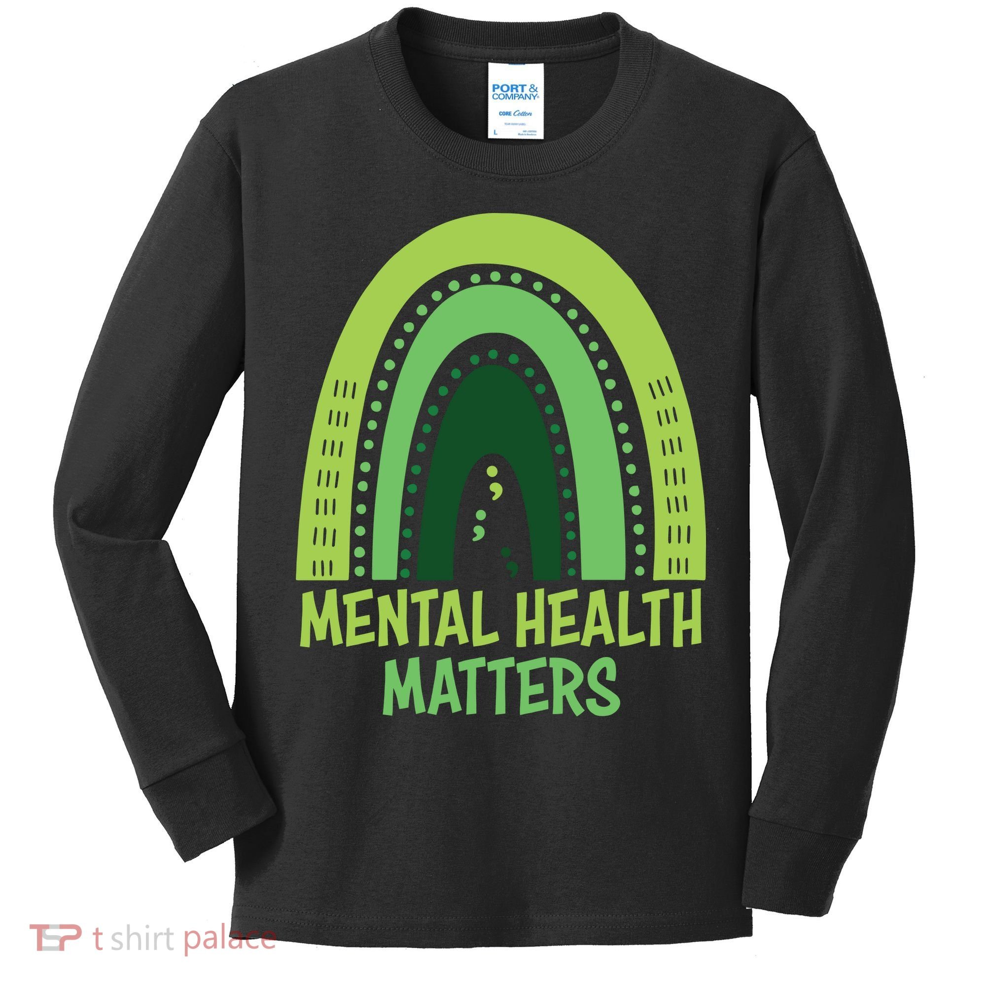 Mental Health Matters Green Rainbow Kids Long Sleeve Shirt