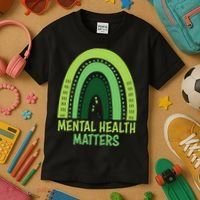Mental Health Matters Green Rainbow Kids T-Shirt thumb 3