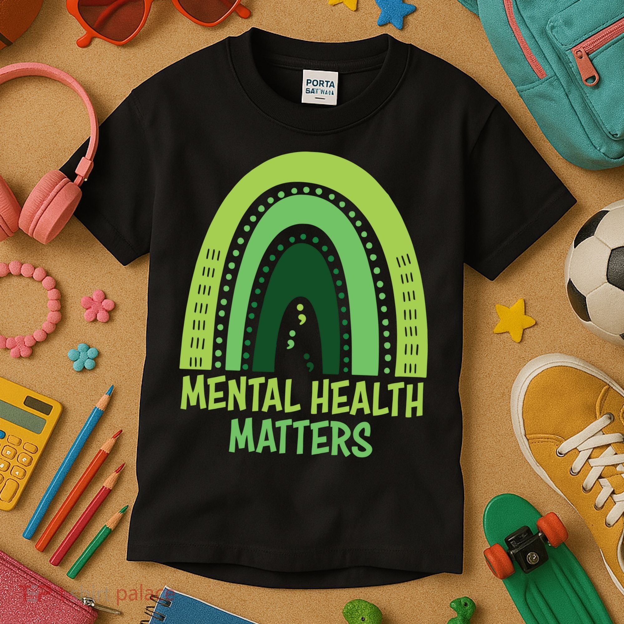Mental Health Matters Green Rainbow Kids T-Shirt