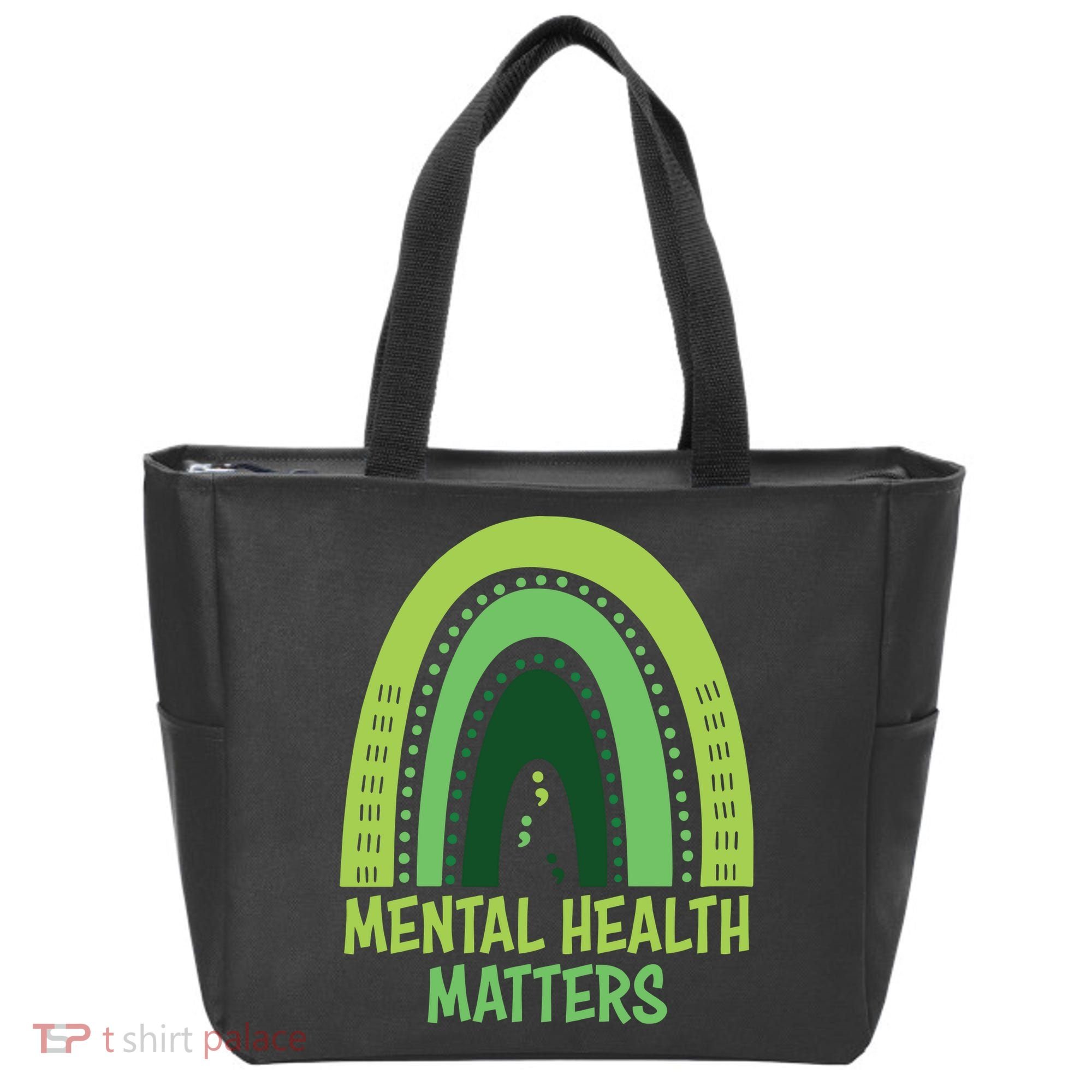 Mental Health Matters Green Rainbow Tote Bag