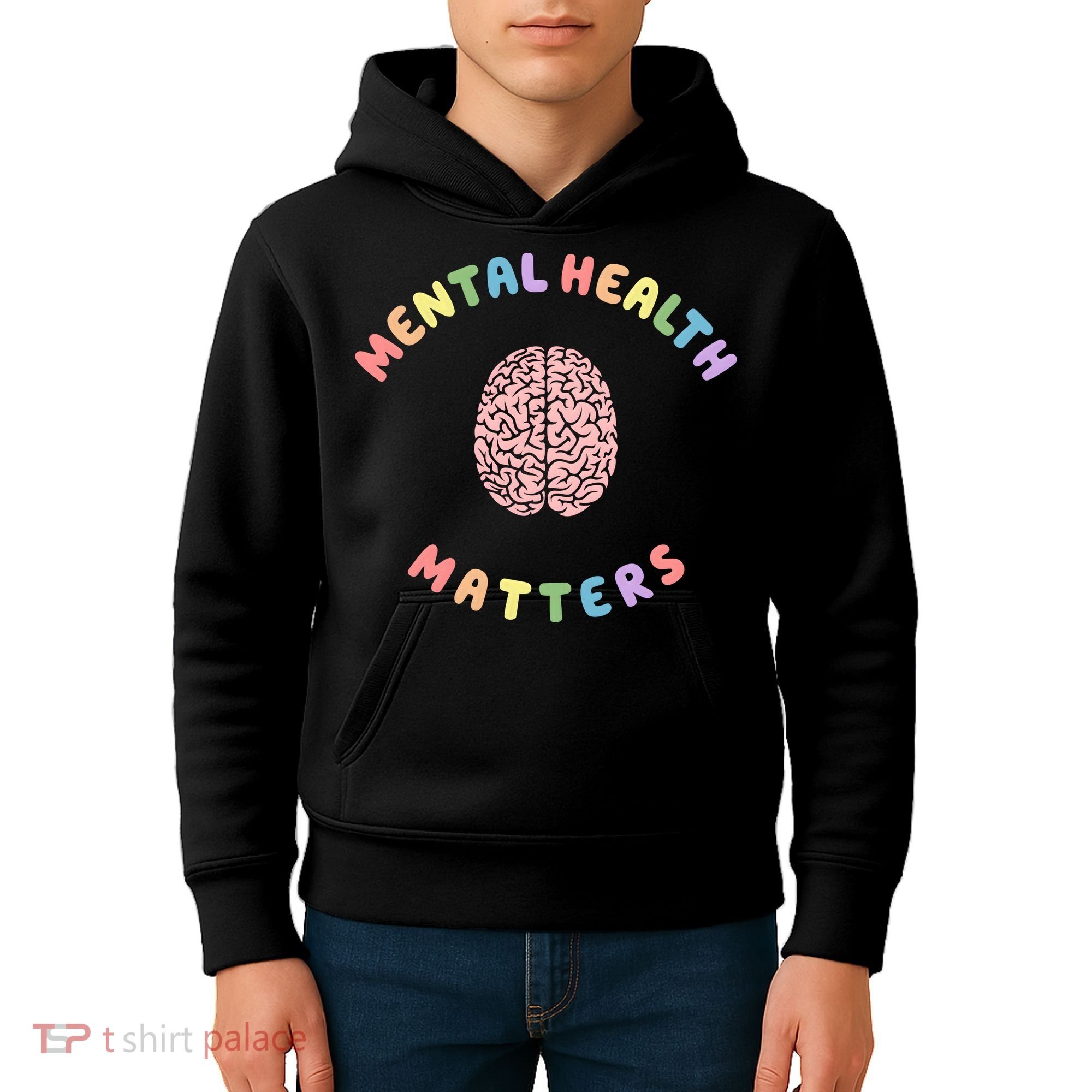Mental Health Matters Rainbow Brain Awareness Kids Hoodie