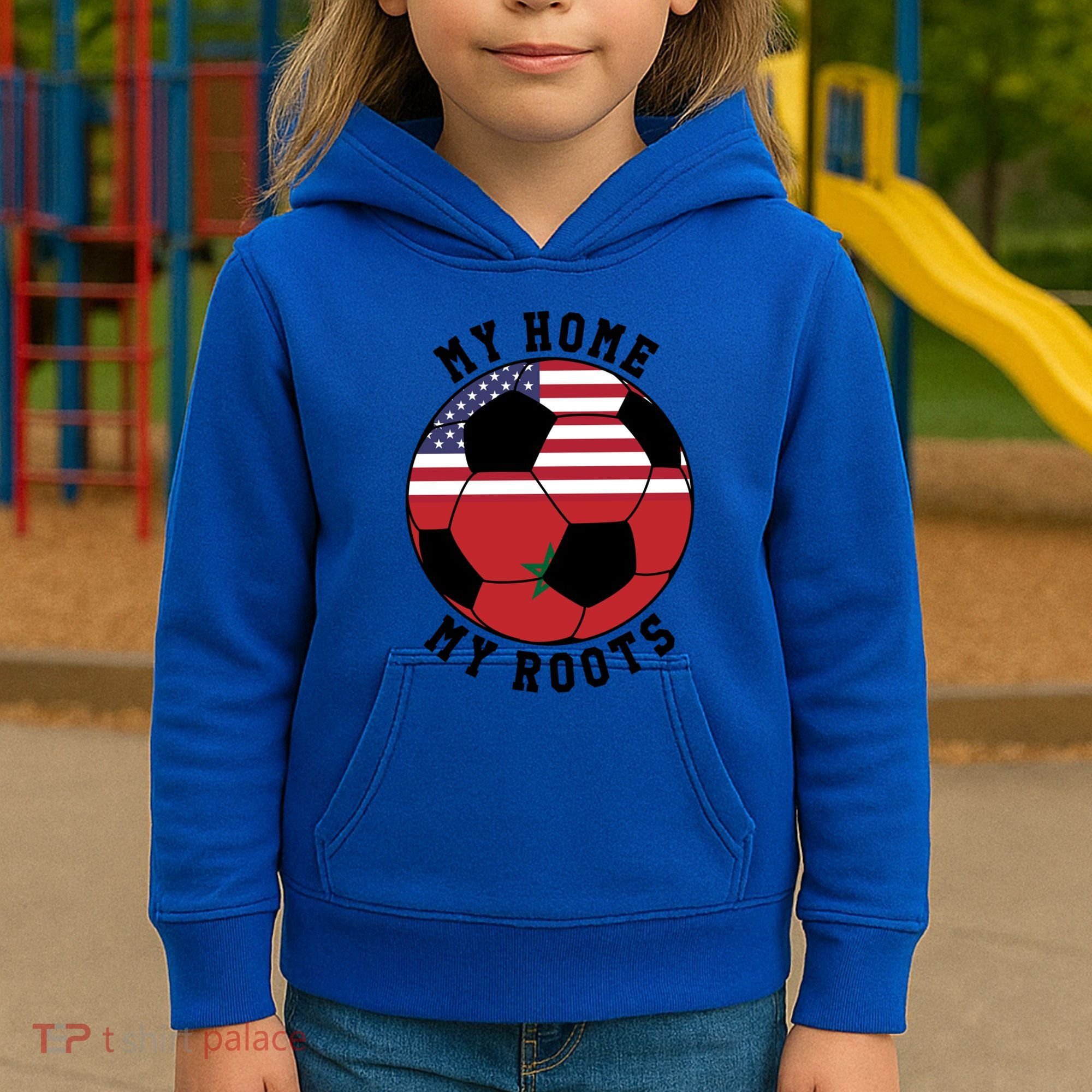 My Home My Roots Morocco Flag Soccer Gift Kids Hoodie
