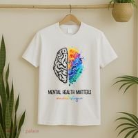 Mental Health Matter End The Stigma Colorful Brain T-Shirt thumb 2
