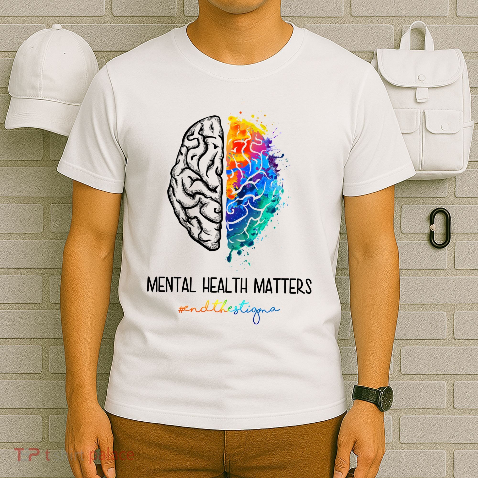 Mental Health Matter End The Stigma Colorful Brain T-Shirt