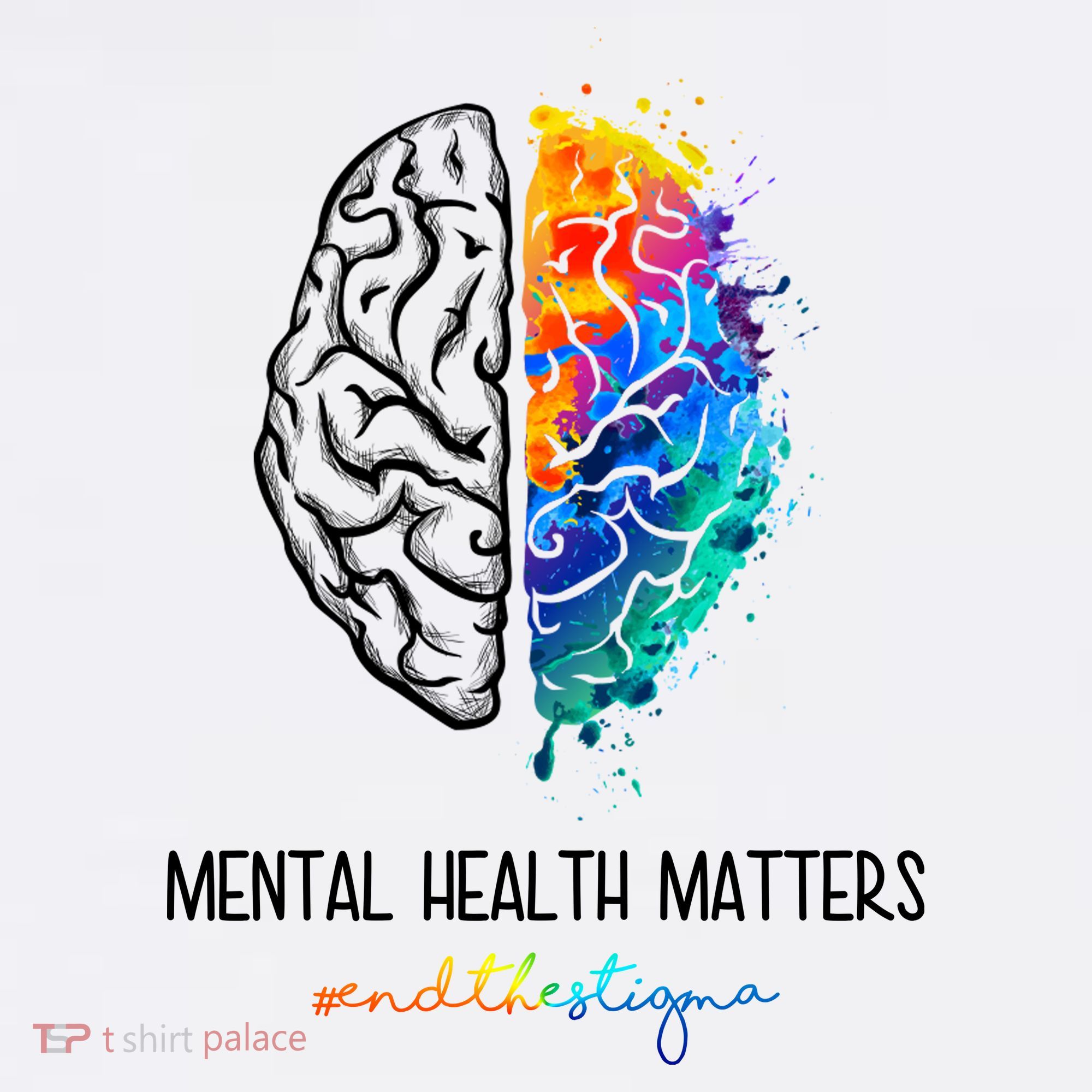 Mental Health Matter End The Stigma Colorful Brain T-Shirt
