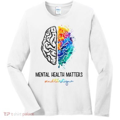 Mental Health Matter End The Stigma Colorful Brain Women's Long Sleeve Shirt