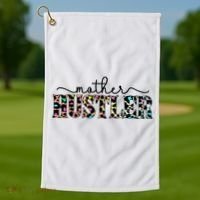 Mother Hustler Neon Cheetah Print Gift For Mom Golf Towel thumb 1