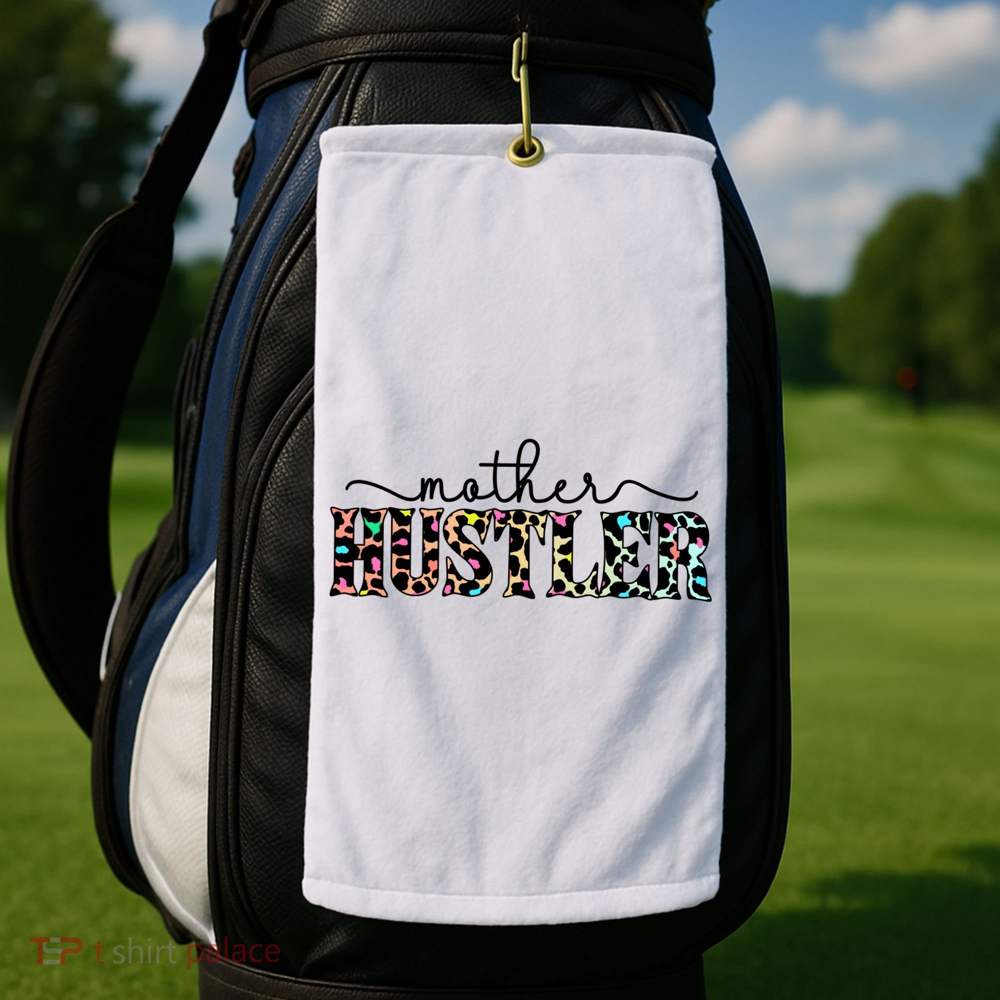 Mother Hustler Neon Cheetah Print Gift For Mom Golf Towel
