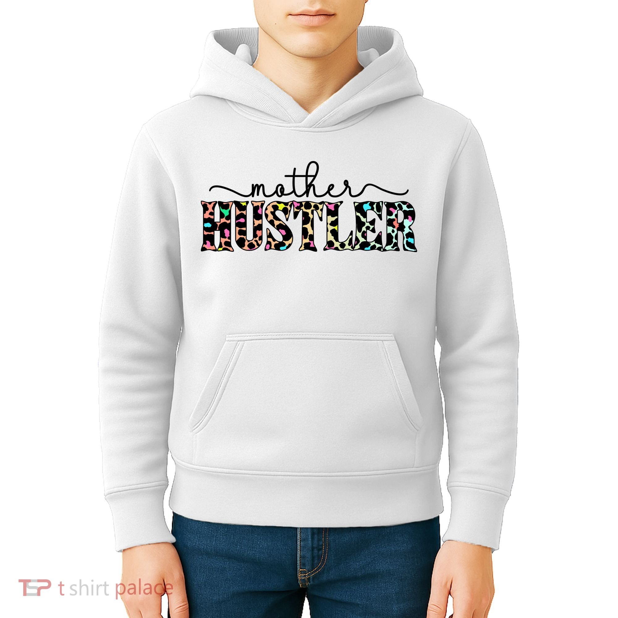 Mother Hustler Neon Cheetah Print Gift For Mom Kids Hoodie