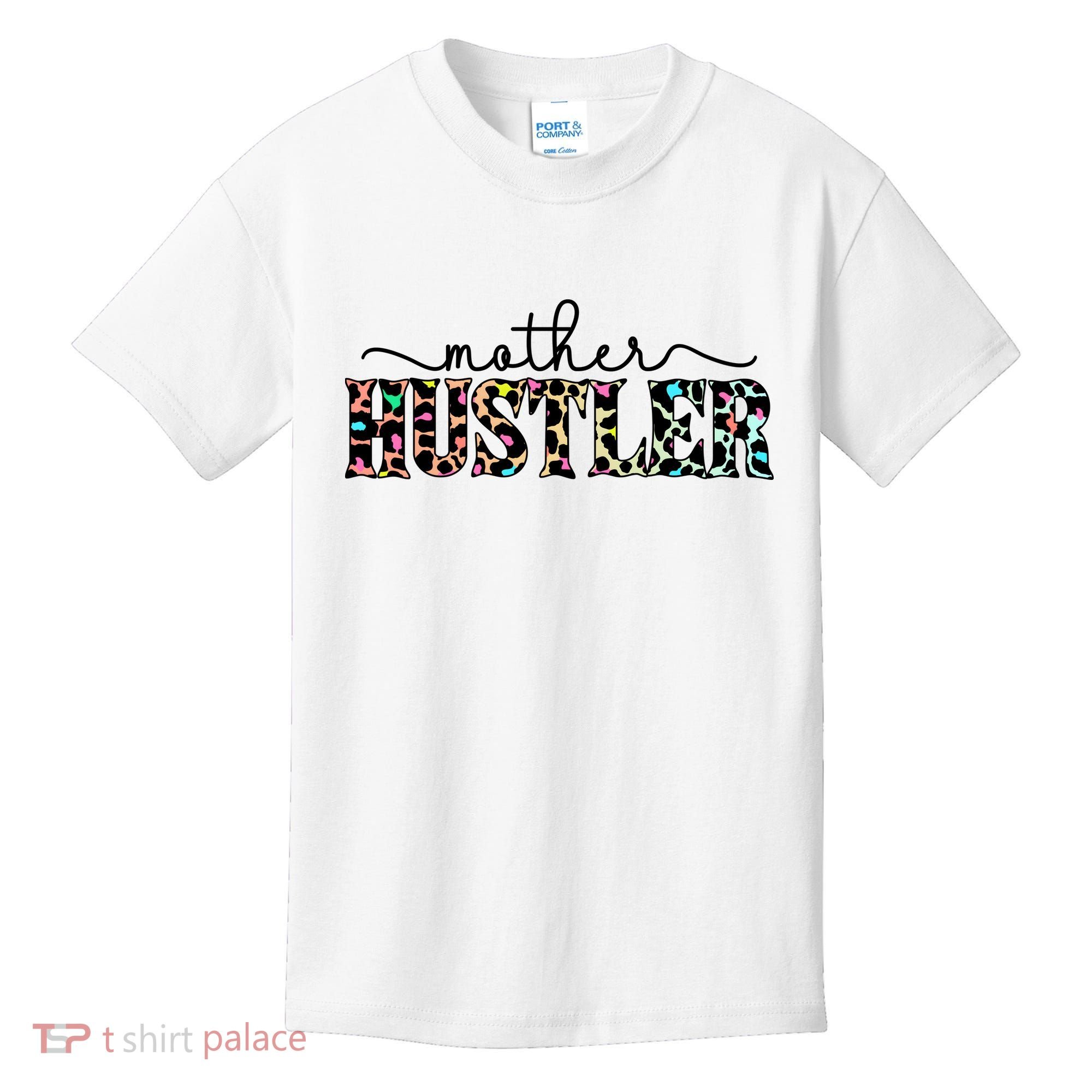 Mother Hustler Neon Cheetah Print Gift For Mom Kids T-Shirt