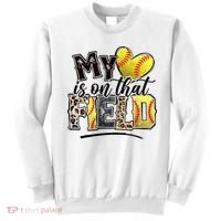 My Heart On That Field Leopard Softball Mama Mom Mothers Day Sweatshirt thumb 0