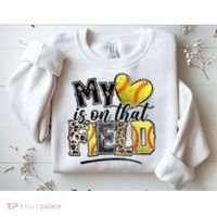 My Heart On That Field Leopard Softball Mama Mom Mothers Day Sweatshirt thumb 2