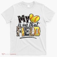 My Heart On That Field Leopard Softball Mama Mom Mothers Day T-Shirt thumb 0