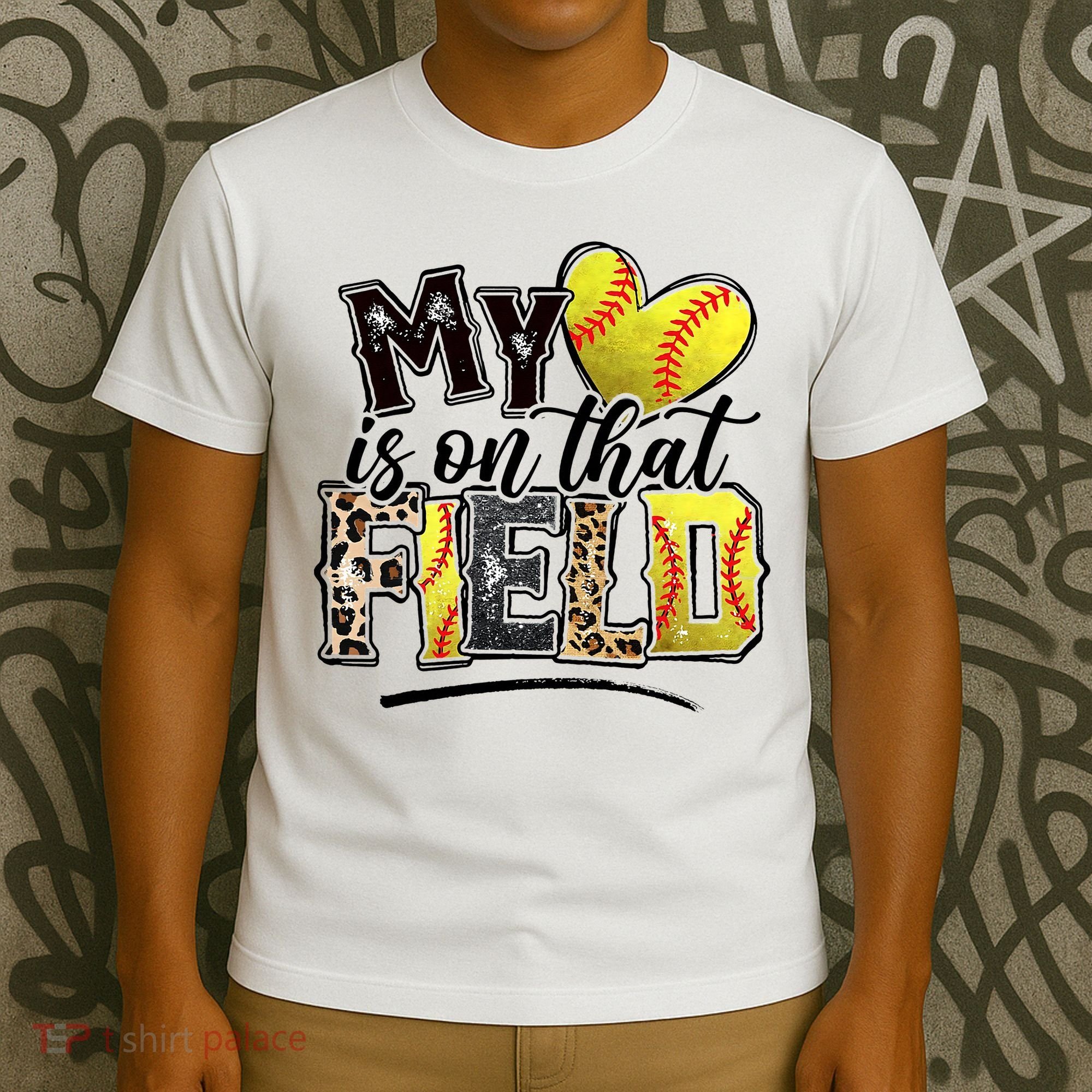 My Heart On That Field Leopard Softball Mama Mom Mothers Day T-Shirt