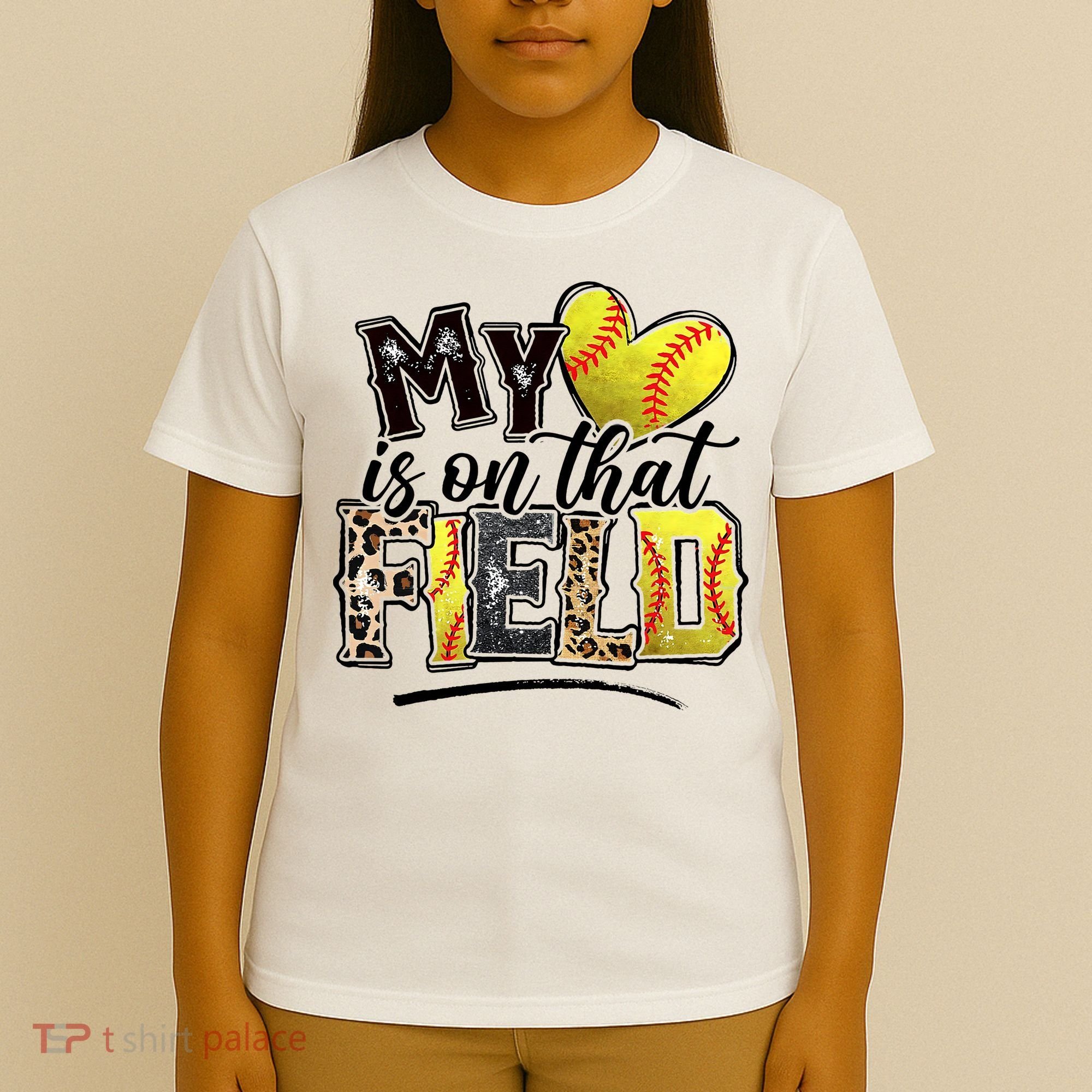 My Heart On That Field Leopard Softball Mama Mom Mothers Day T-Shirt