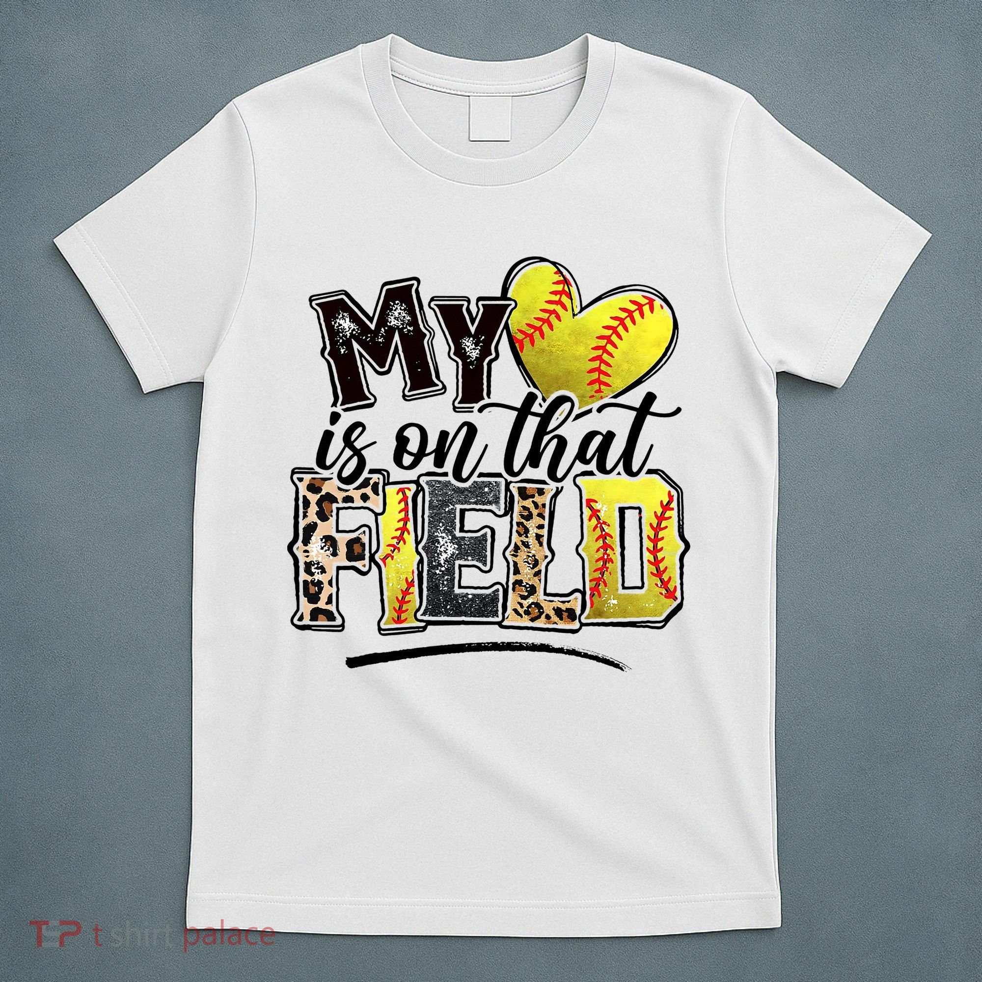 My Heart On That Field Leopard Softball Mama Mom Mothers Day T-Shirt