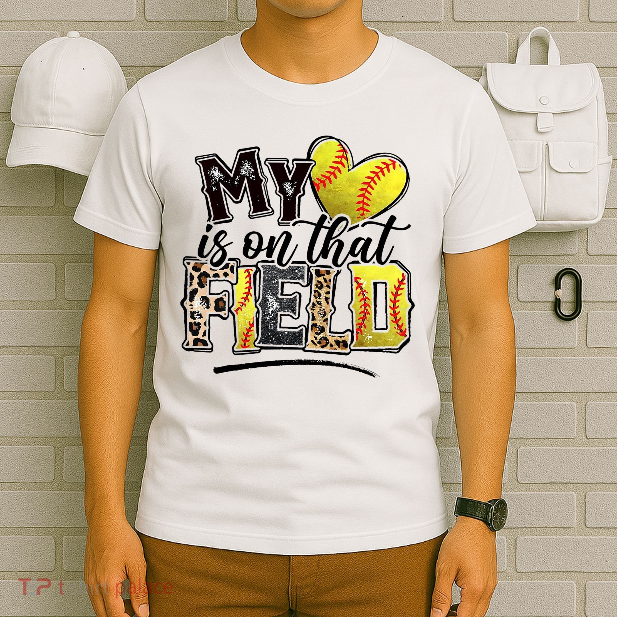 My Heart On That Field Leopard Softball Mama Mom Mothers Day T-Shirt