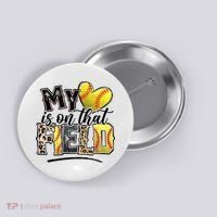 My Heart On That Field Leopard Softball Mama Mom Mothers Day Button thumb 0