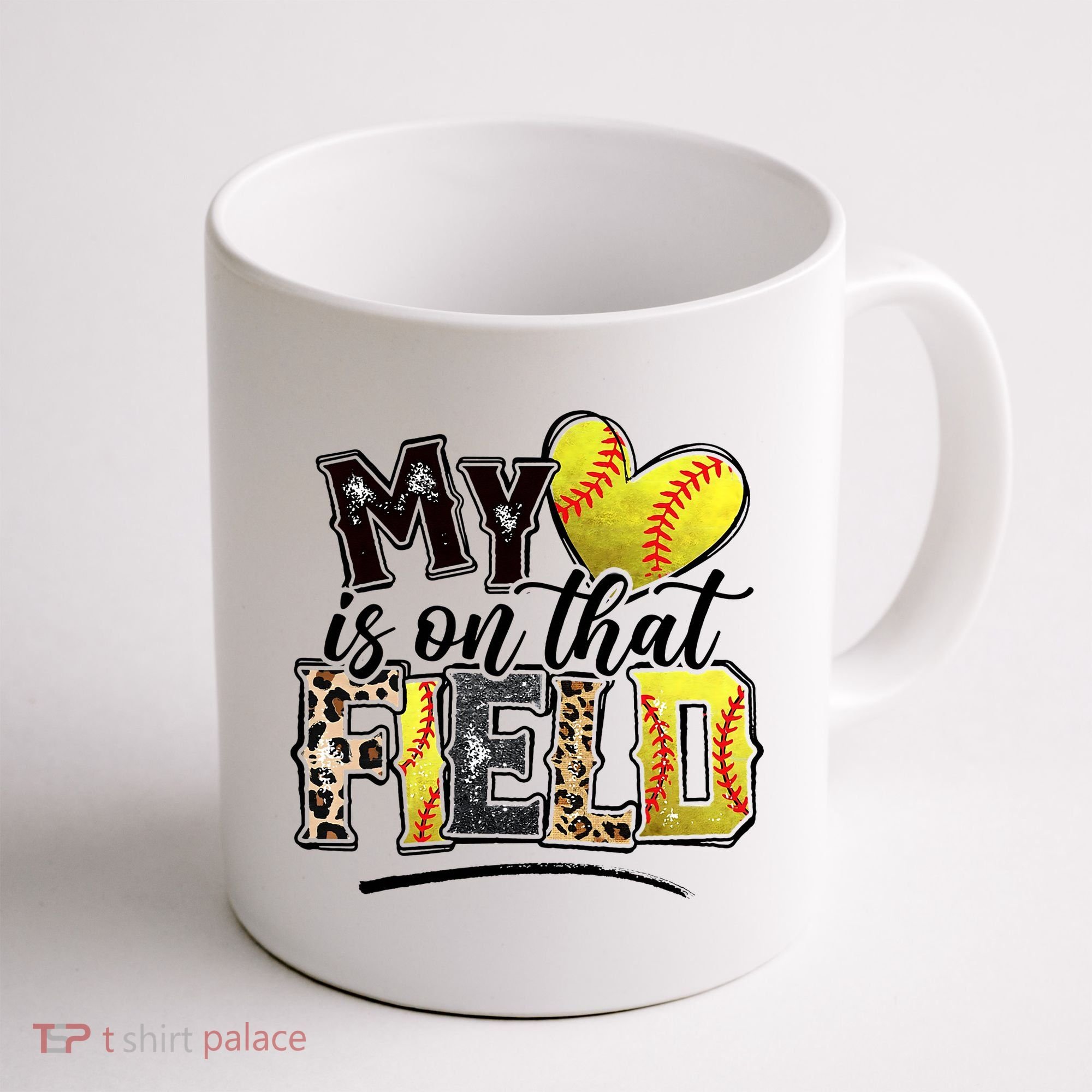 My Heart On That Field Leopard Softball Mama Mom Mothers Day Coffee Mug