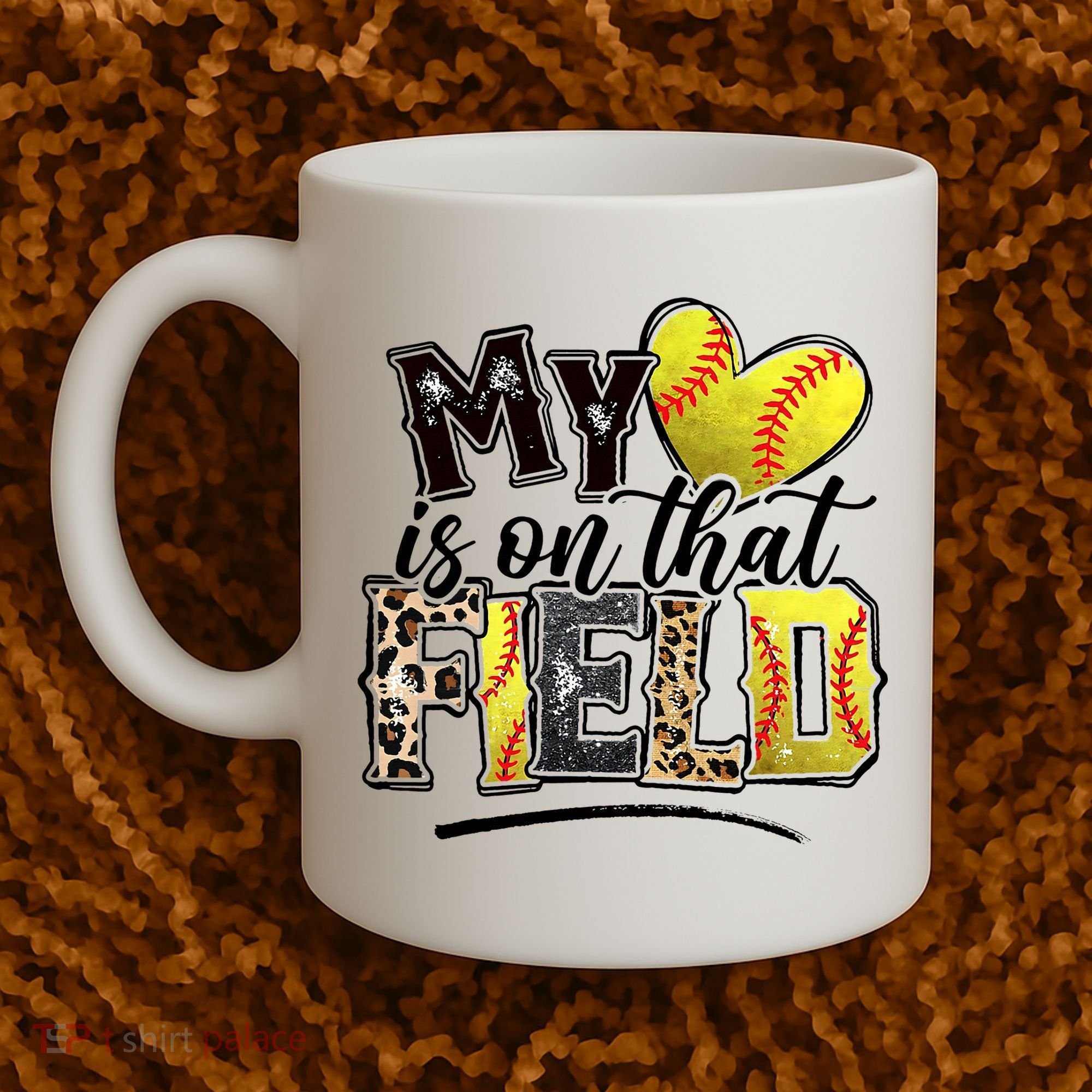 My Heart On That Field Leopard Softball Mama Mom Mothers Day Coffee Mug