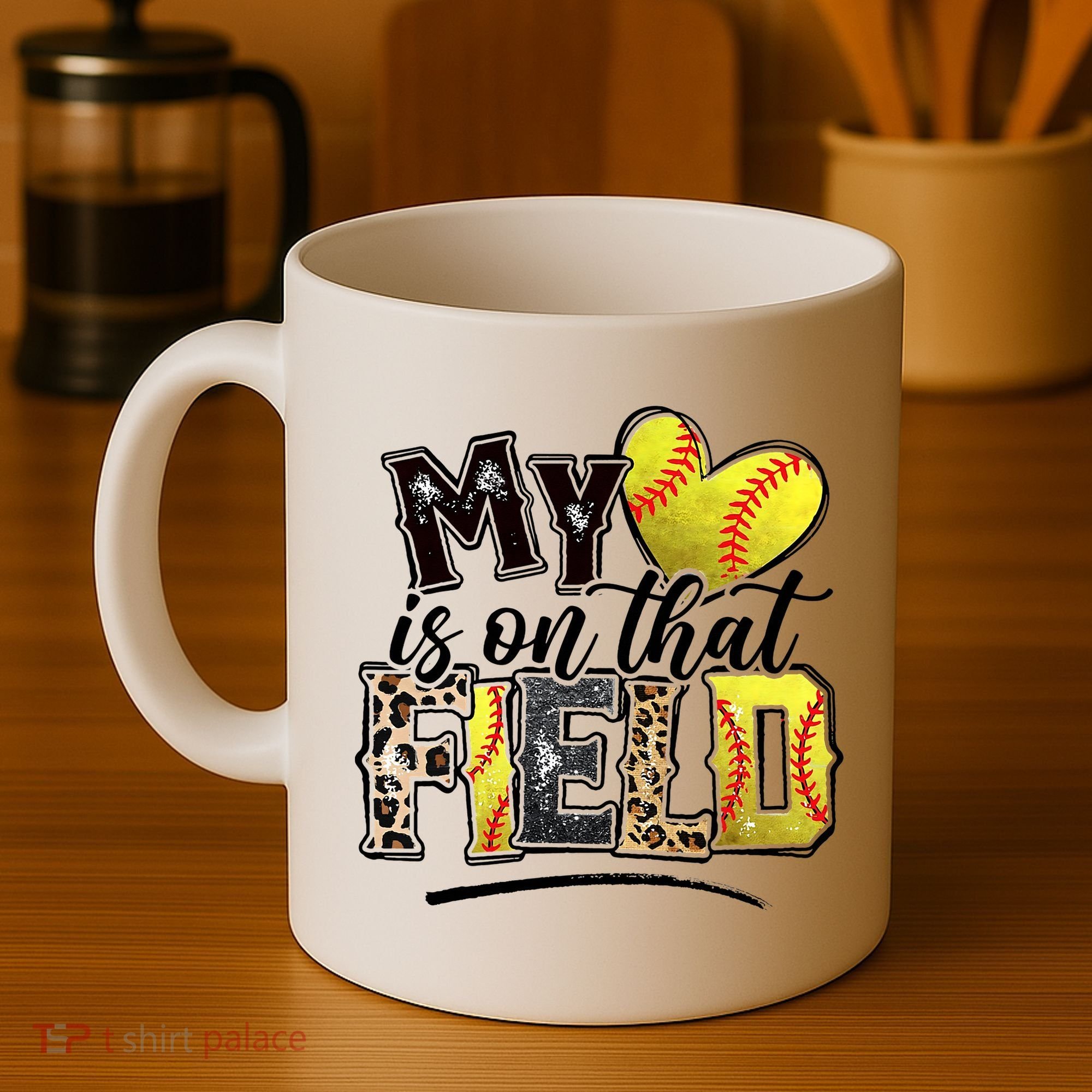 My Heart On That Field Leopard Softball Mama Mom Mothers Day Coffee Mug