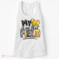 My Heart On That Field Leopard Softball Mama Mom Mothers Day Women's Tank Top thumb 0