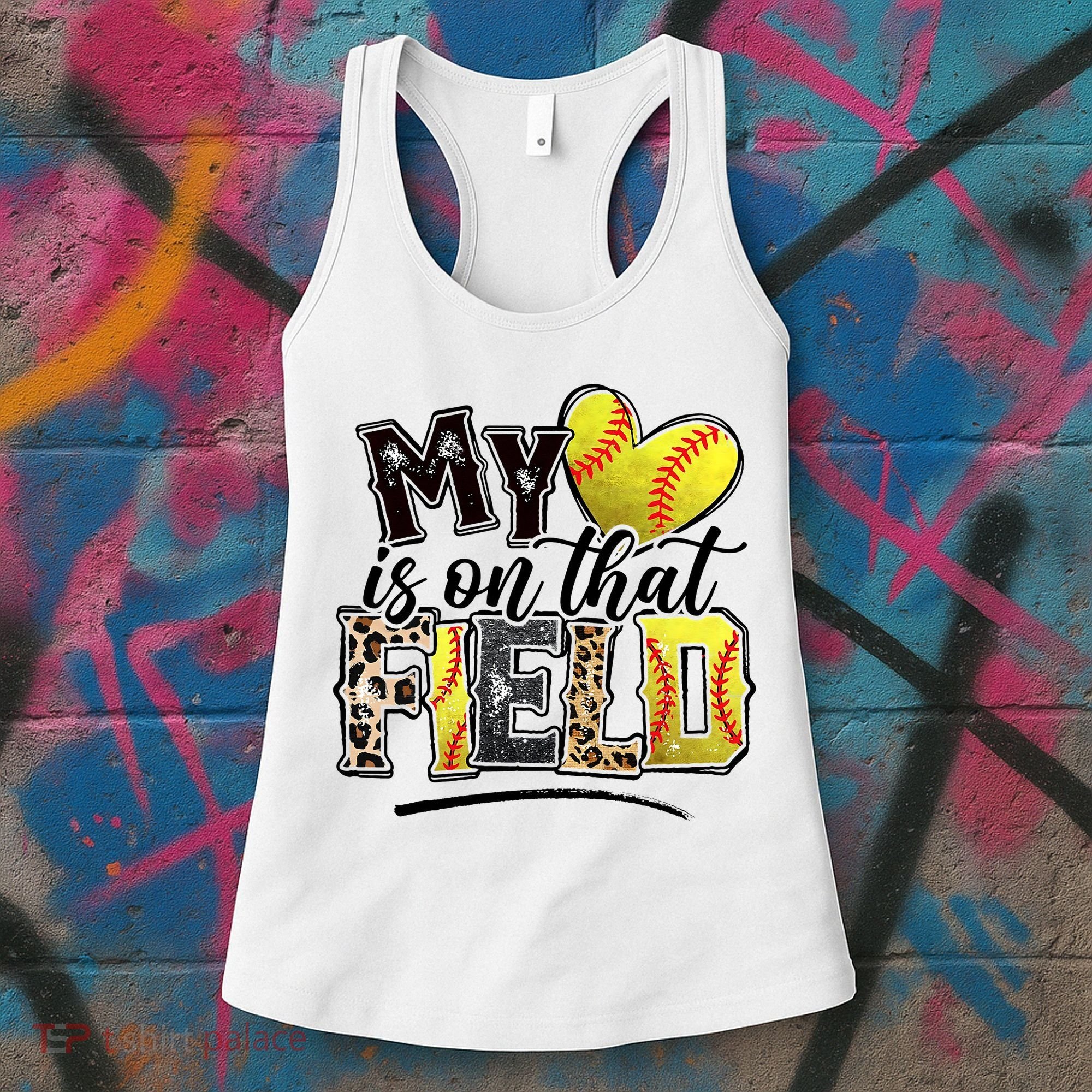 My Heart On That Field Leopard Softball Mama Mom Mothers Day Women's Tank Top