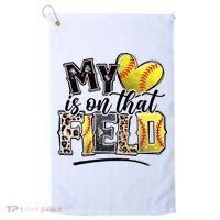 My Heart On That Field Leopard Softball Mama Mom Mothers Day Golf Towel thumb 0