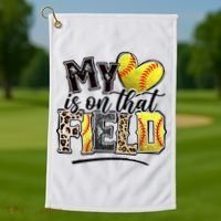 My Heart On That Field Leopard Softball Mama Mom Mothers Day Golf Towel thumb 1