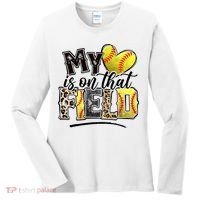 My Heart On That Field Leopard Softball Mama Mom Mothers Day Women's Long Sleeve Shirt thumb 0