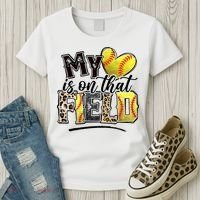 My Heart On That Field Leopard Softball Mama Mom Mothers Day Women's T-Shirt thumb 3