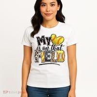 My Heart On That Field Leopard Softball Mama Mom Mothers Day Women's T-Shirt thumb 4