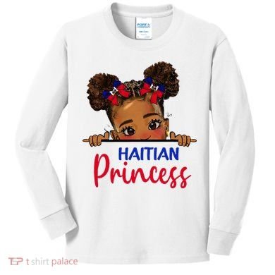 Melanin Haitian Princess Haiti Flag Kids Long Sleeve Shirt
