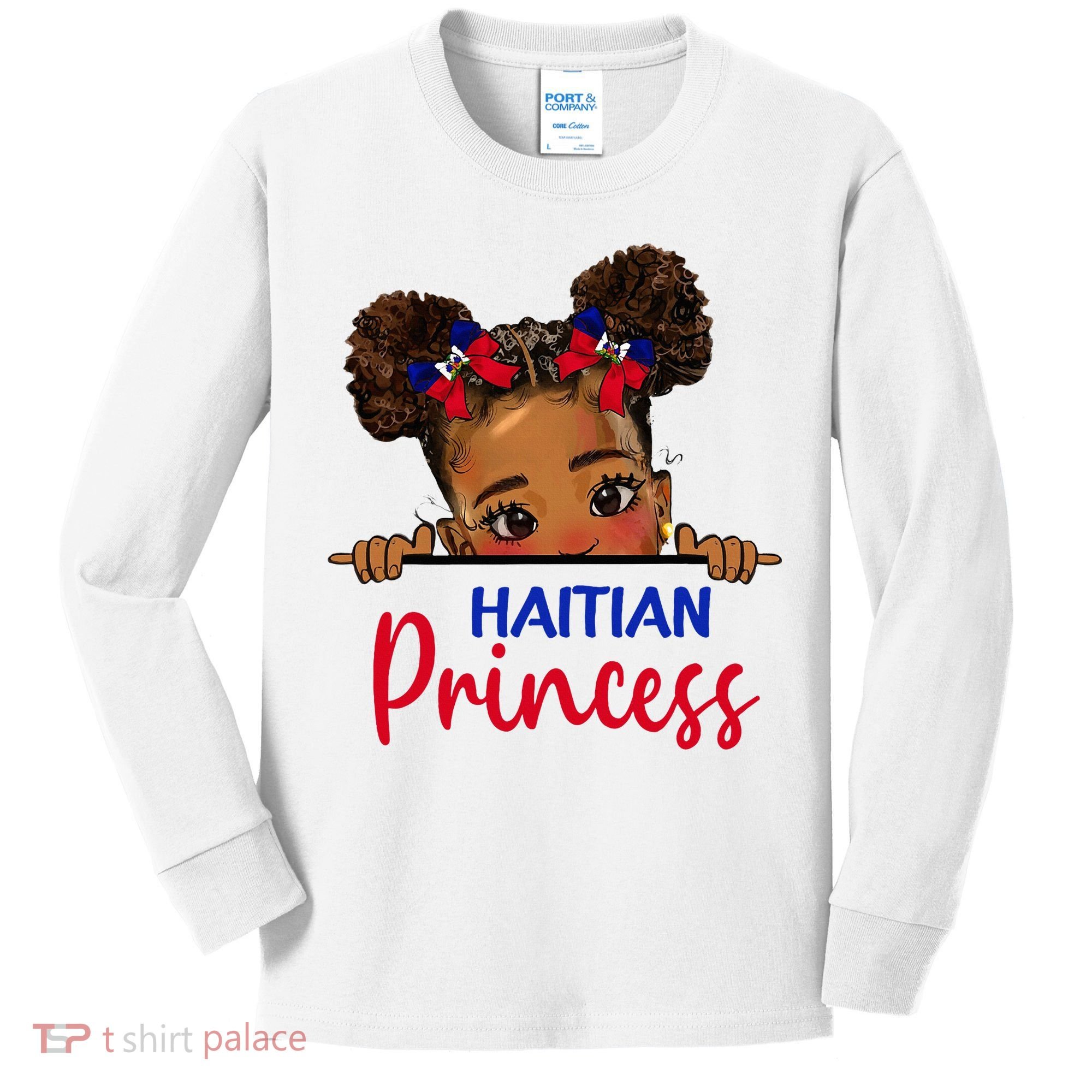 Melanin Haitian Princess Haiti Flag Kids Long Sleeve Shirt