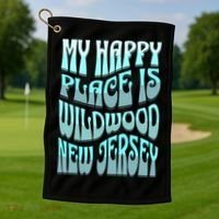 My Happy Place Is Wildwood New Jersey Ocean Beach Vacation Gift Golf Towel thumb 1