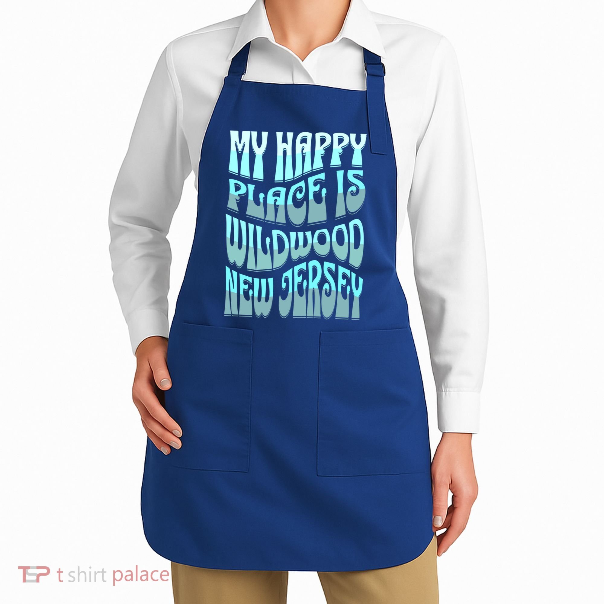 My Happy Place Is Wildwood New Jersey Ocean Beach Vacation Gift Apron