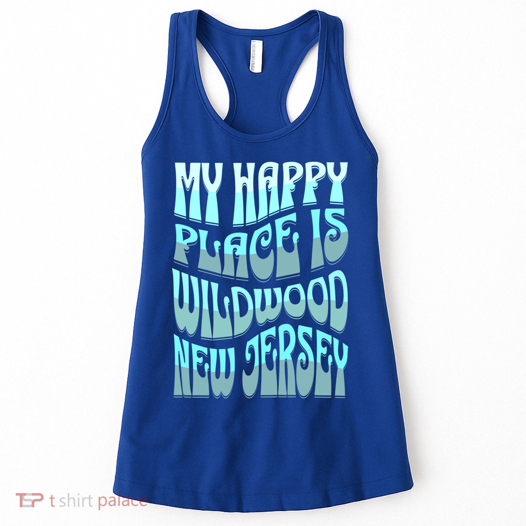 My Happy Place Is Wildwood New Jersey Ocean Beach Vacation Gift Women's Tank Top