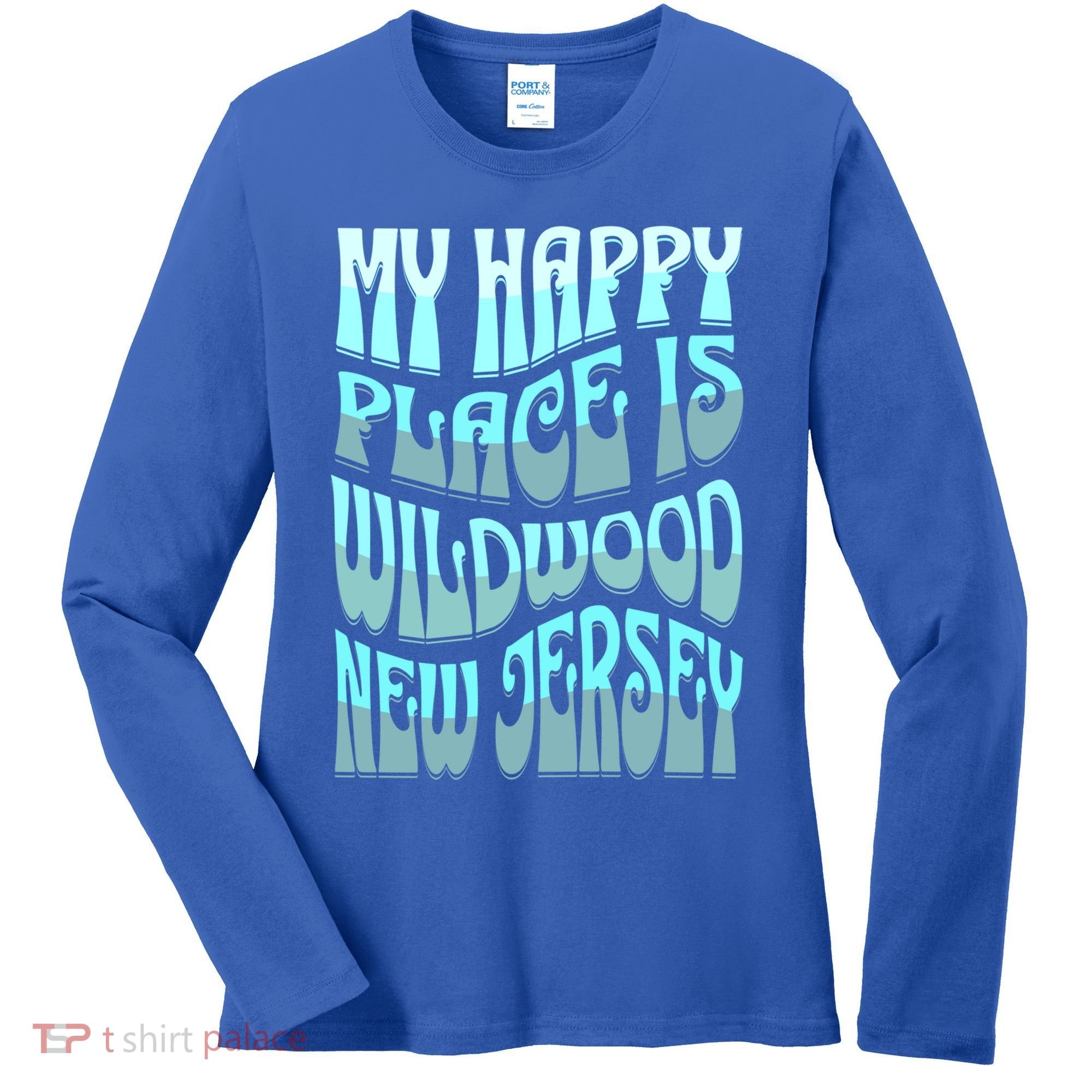 My Happy Place Is Wildwood New Jersey Ocean Beach Vacation Gift Women's Long Sleeve Shirt
