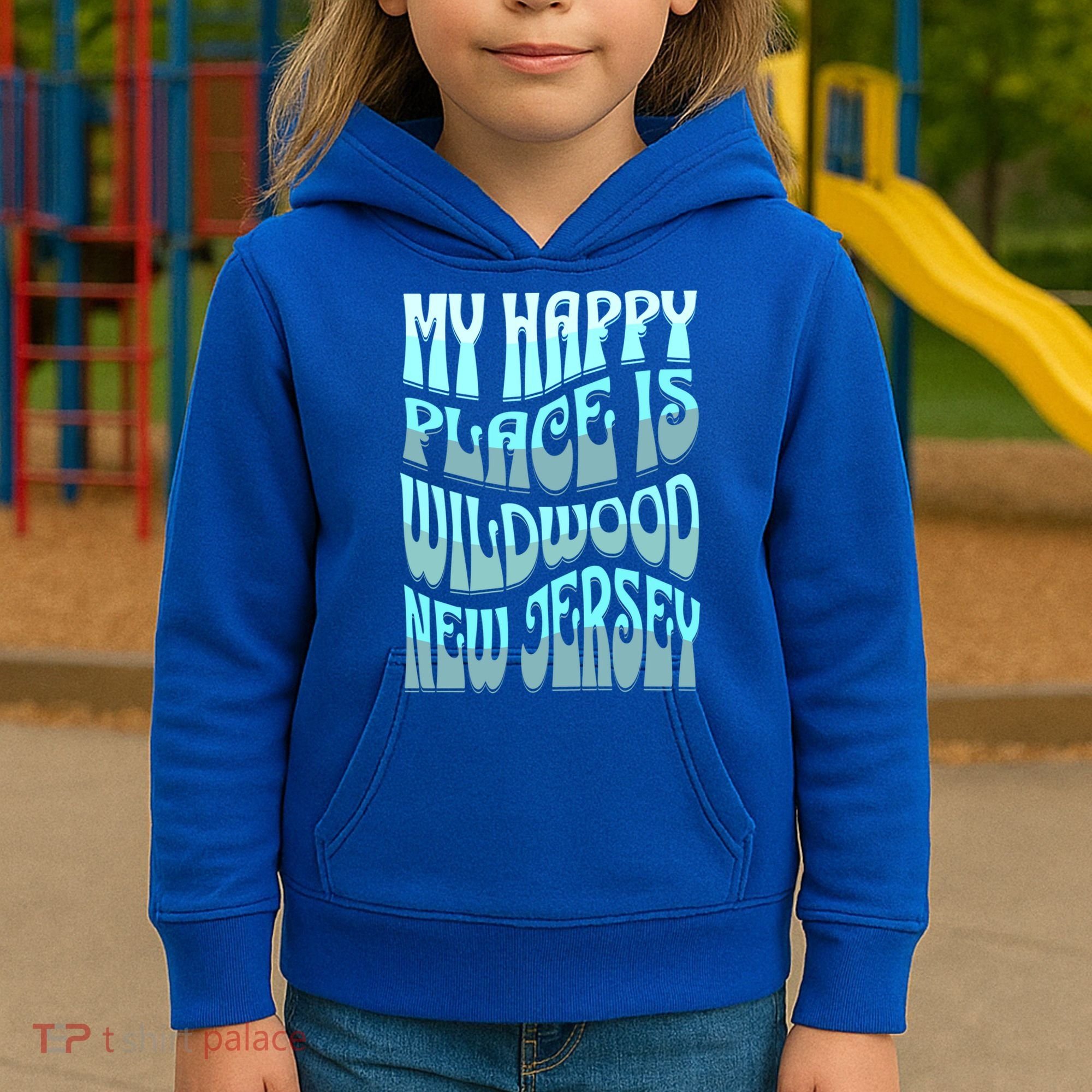 My Happy Place Is Wildwood New Jersey Ocean Beach Vacation Gift Kids Hoodie