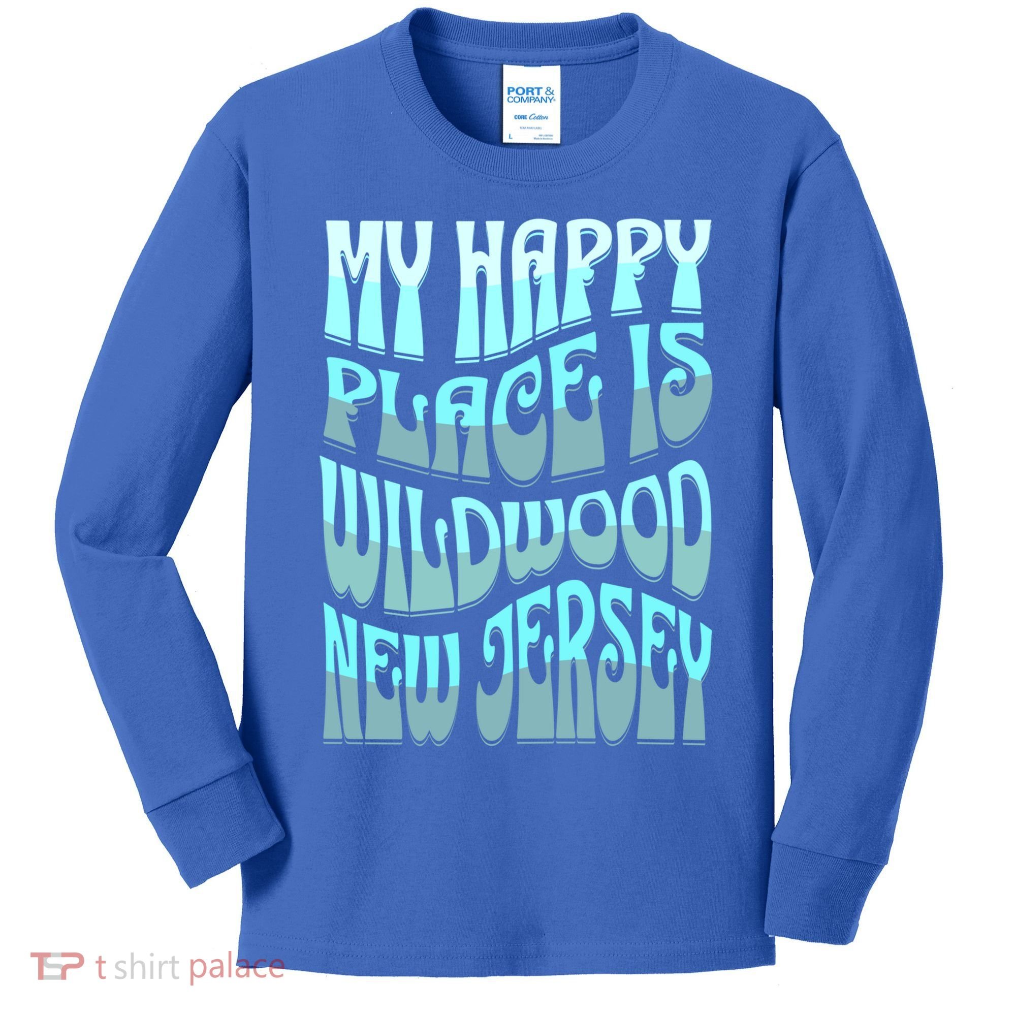 My Happy Place Is Wildwood New Jersey Ocean Beach Vacation Gift Kids Long Sleeve Shirt