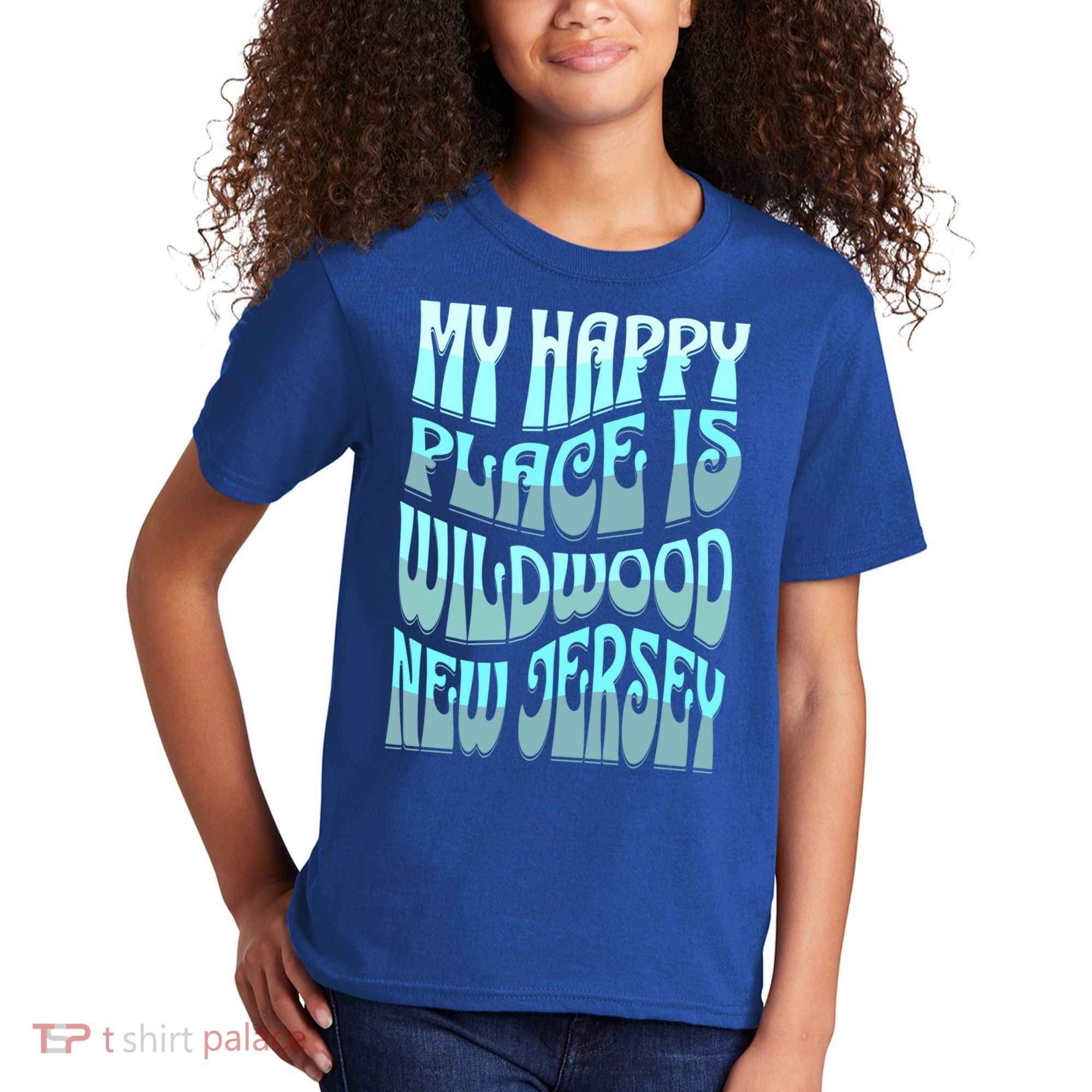 My Happy Place Is Wildwood New Jersey Ocean Beach Vacation Gift Kids T-Shirt
