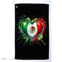 Mexico Heart Patriotic Mexico Flag Mexican Golf Towel thumb 0
