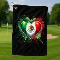 Mexico Heart Patriotic Mexico Flag Mexican Golf Towel thumb 1