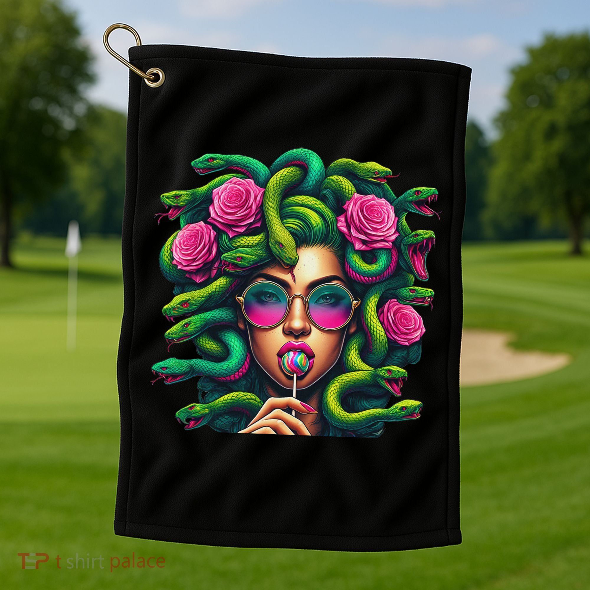 Medusa Hippie Psychedelic Snakes Greek Mythology Golf Towel