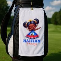 Melanin Haitian Princess Haiti Flag Black Golf Towel thumb 2