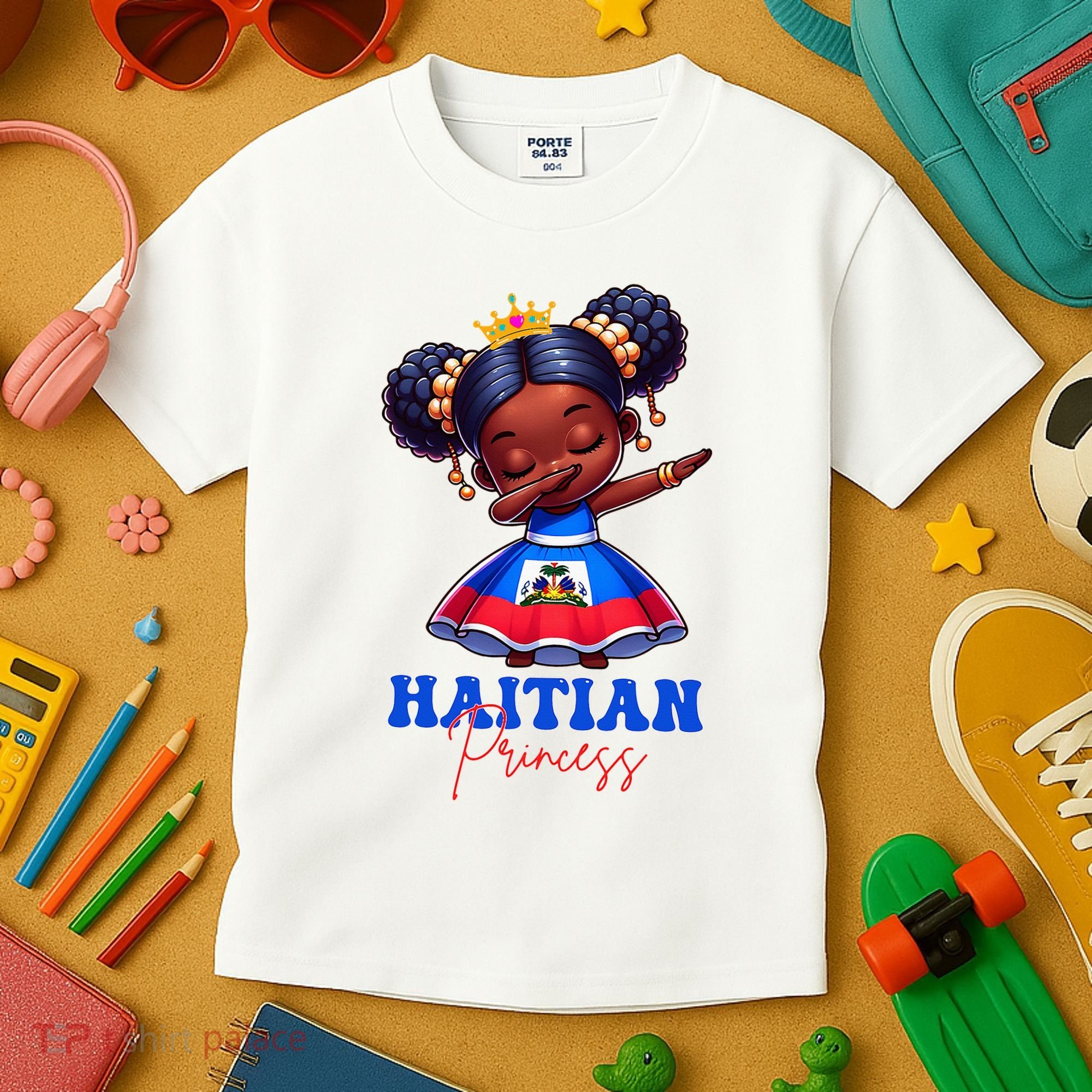 Melanin Haitian Princess Haiti Flag Black Kids T-Shirt